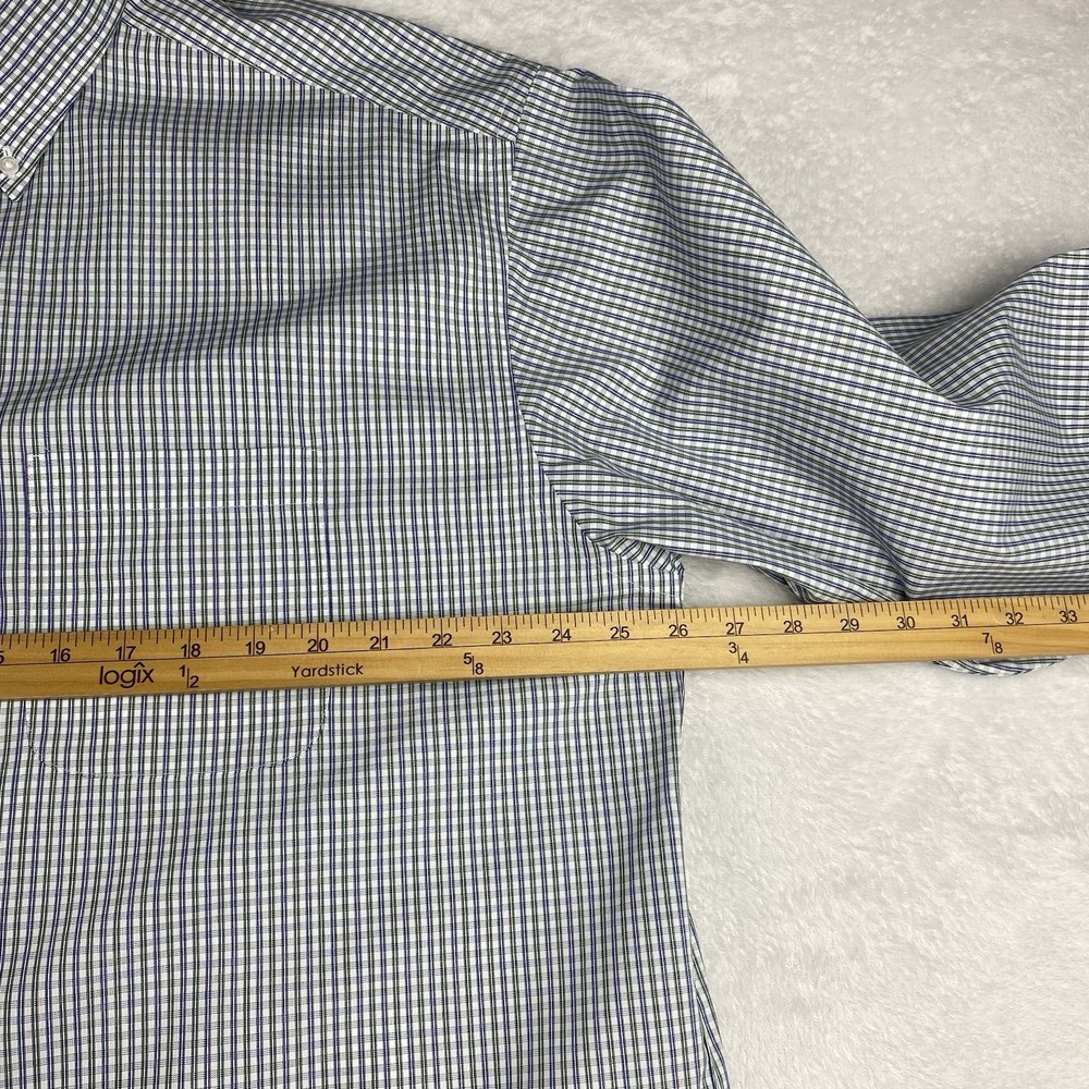 Roundtree & Yorke Gold Label Dress Shirt Mens 17-35 Blue-Green Checks No Iron - Picture 5 of 7